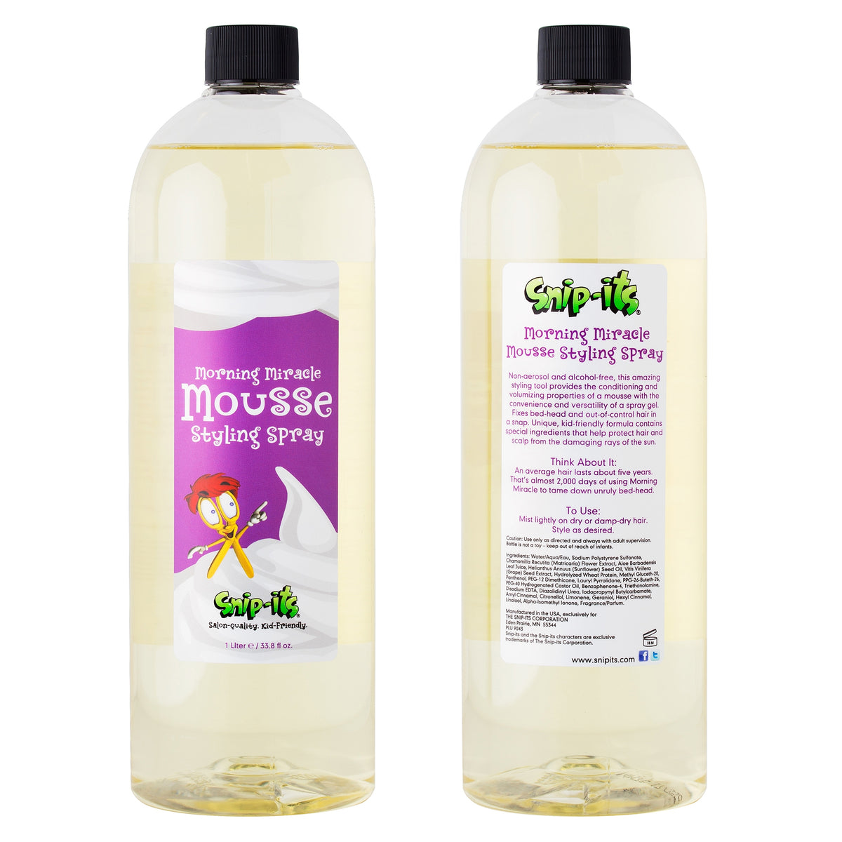 Morning Miracle Mousse Styling Spray 1 Liter Refill Bottle Snipits Haircuts for Kids