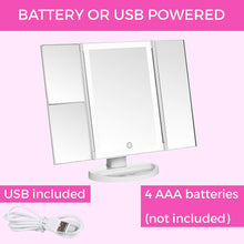 Load image into Gallery viewer, Absolutely Lush Dimmable LED Lighted Trifold Makeup Mirror - White