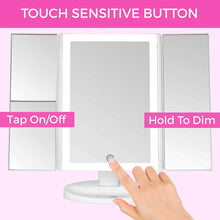 Load image into Gallery viewer, Absolutely Lush Dimmable LED Lighted Trifold Makeup Mirror - White