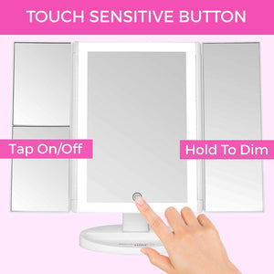 Absolutely Lush Dimmable LED Lighted Trifold Makeup Mirror - White
